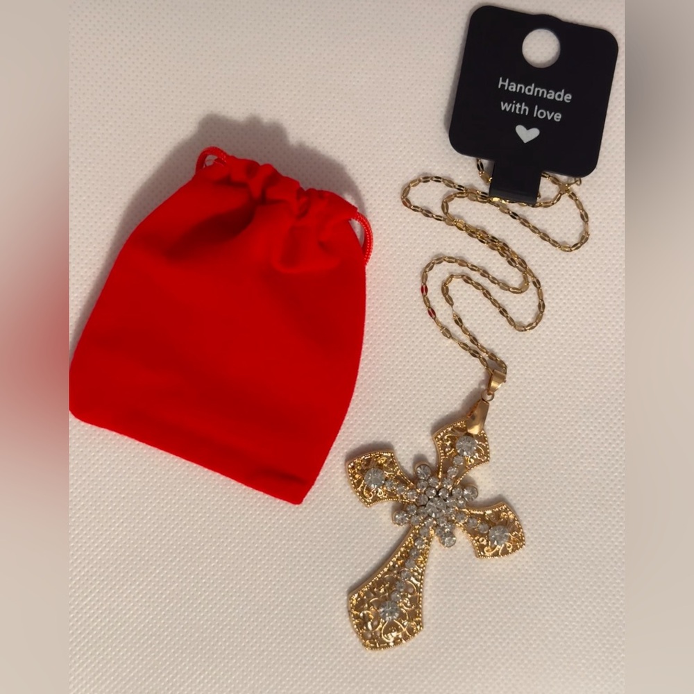Gold Tone Gothic Cross Necklace